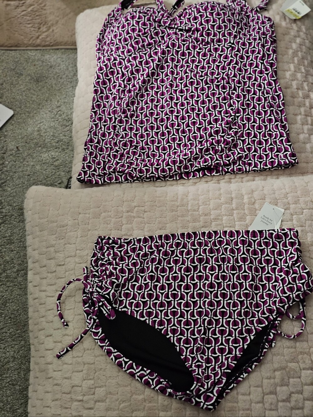 Lands' End Black Swimwear with Magenta and White Trim